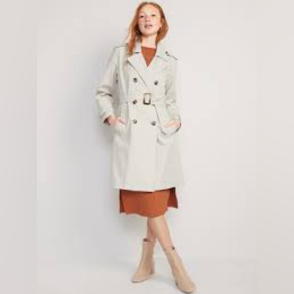 OLD NAVY Tan Water Resistant Tie Belt Trench Coat